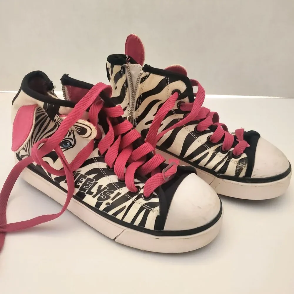 Heely’s Pink Youth Size 3 Lace Up Shoes Girl's Zebra Style Skate Shoes Striped